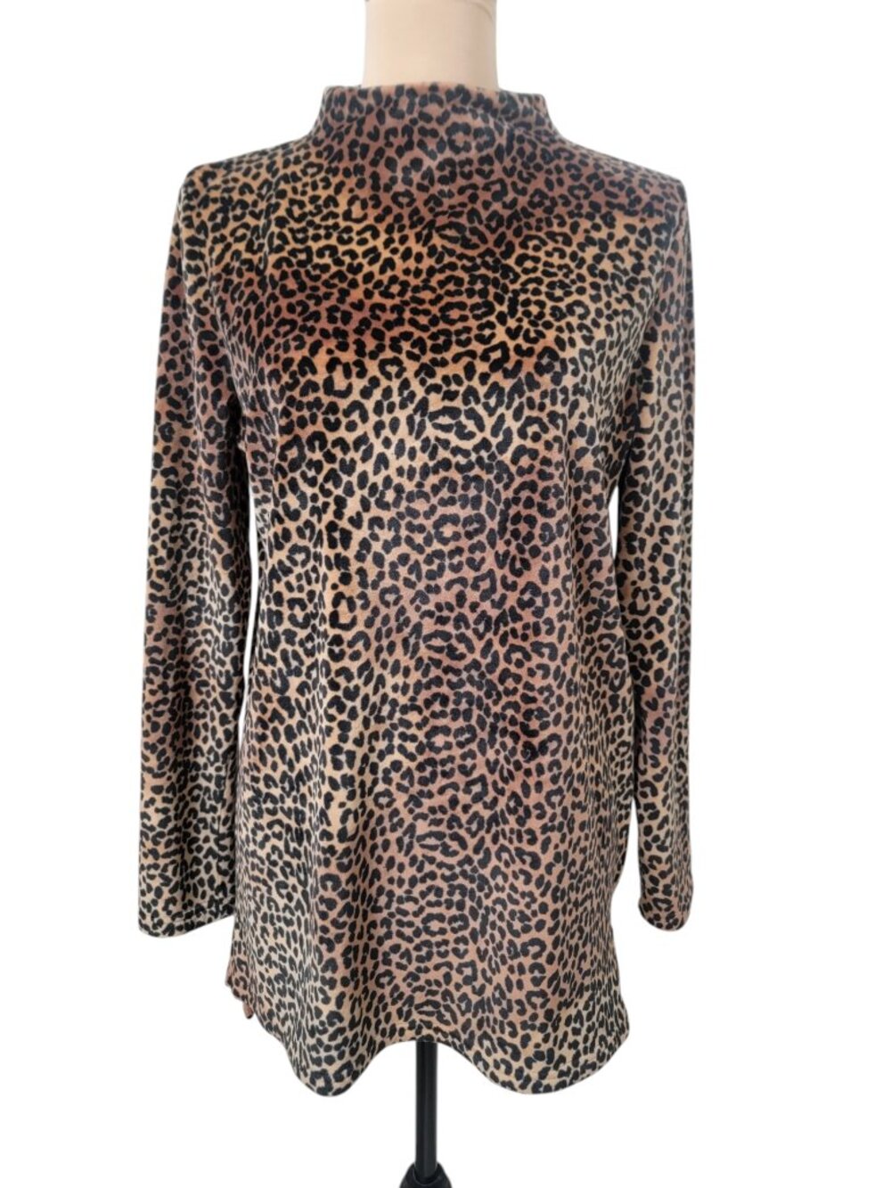 Lands' End Size M Leopard Velour Mock Neck Longline Tunic